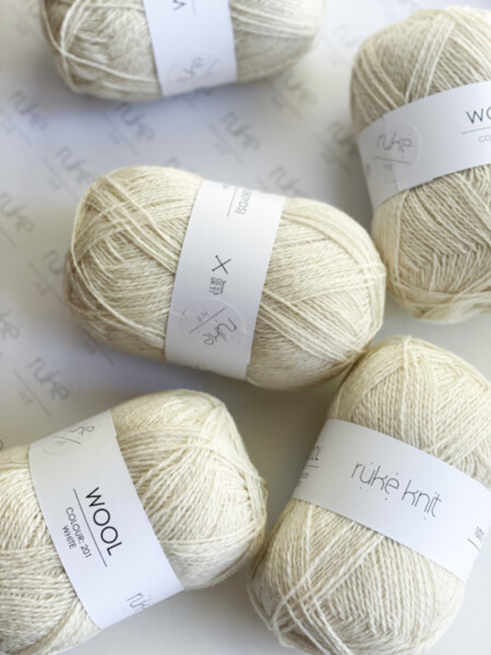 Ruke knit Wool yarn - Wool white colour (201), 100g